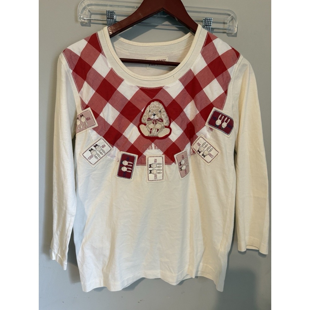 Pink House Vintage Rabbit &‎ Gingham Patchwork Long Sleeve Shirt Size M